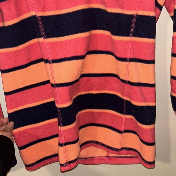 STRIPED FLEECE WARM ORANGE, NAVY BLUE, PINK ZIP UP COWL NECK SWEATER SKI WINTER - Picture 2 of 5